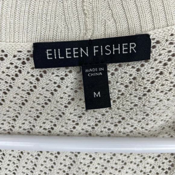 EILEEN FISHER Silk Waterfall Cardigan Sweater Neutral Ivory Boho Size Medium - Picture 3 of 5